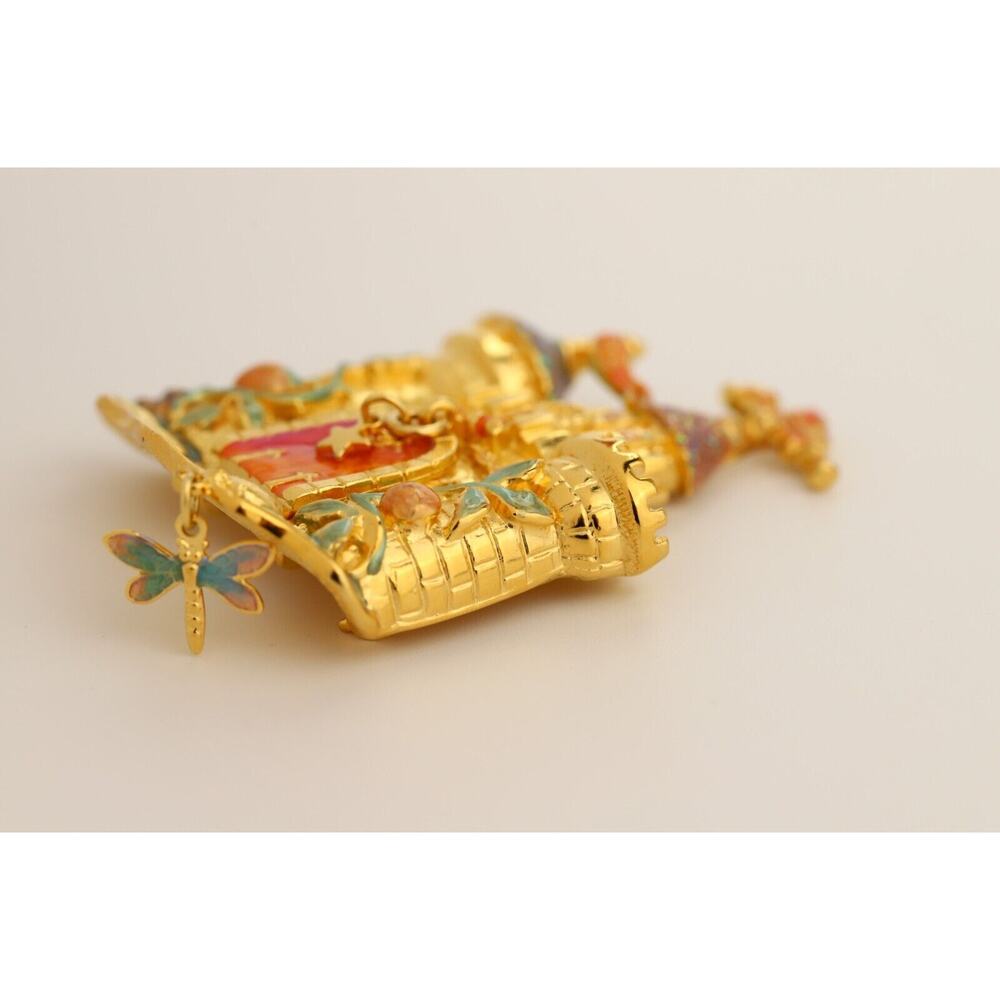 Kirks Folly Vintage Castle Pin Brooch Drawbridge Crystal Brushed Gold NOS BOX - Picture 6 of 12